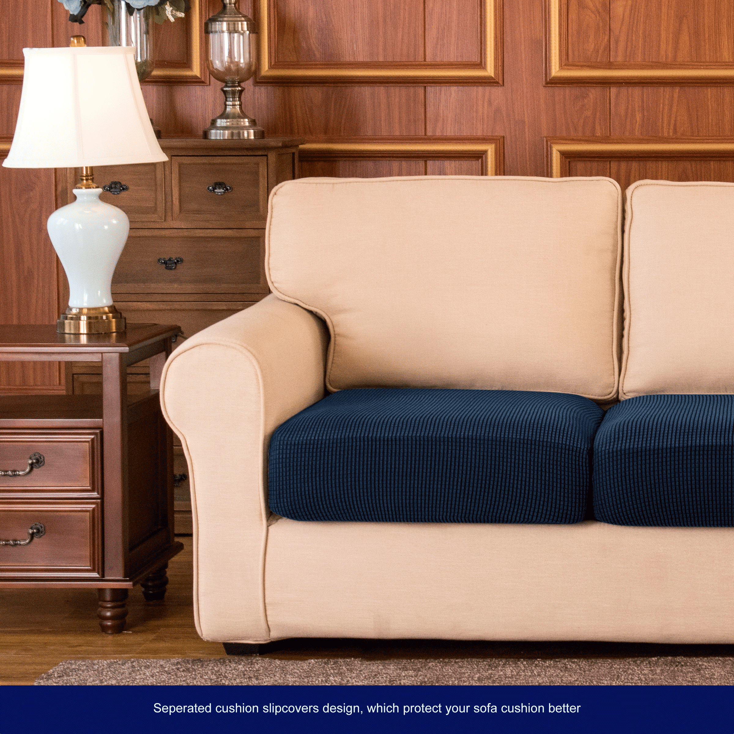 Subrtex Cushion Covers Separate Seat Stretch Textured Grid (2PCS, Navy)