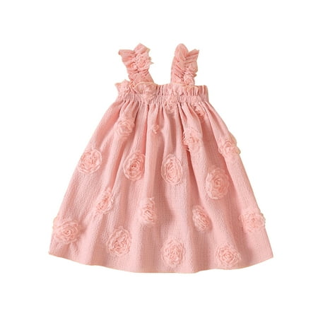 

Toddler Baby Girl Floral Sling Dress 3D Lace Flower Solid Color Strap Tutu Dress Summer Party Casual Clothes