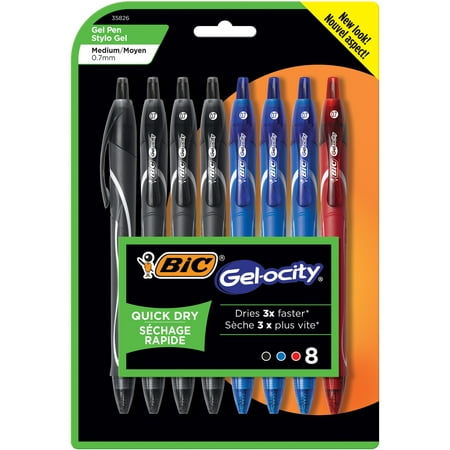 BIC Gelocity Quick Dry Retractable Gel Pen, Medium Point (0.7mm), Assorted Colors, 8