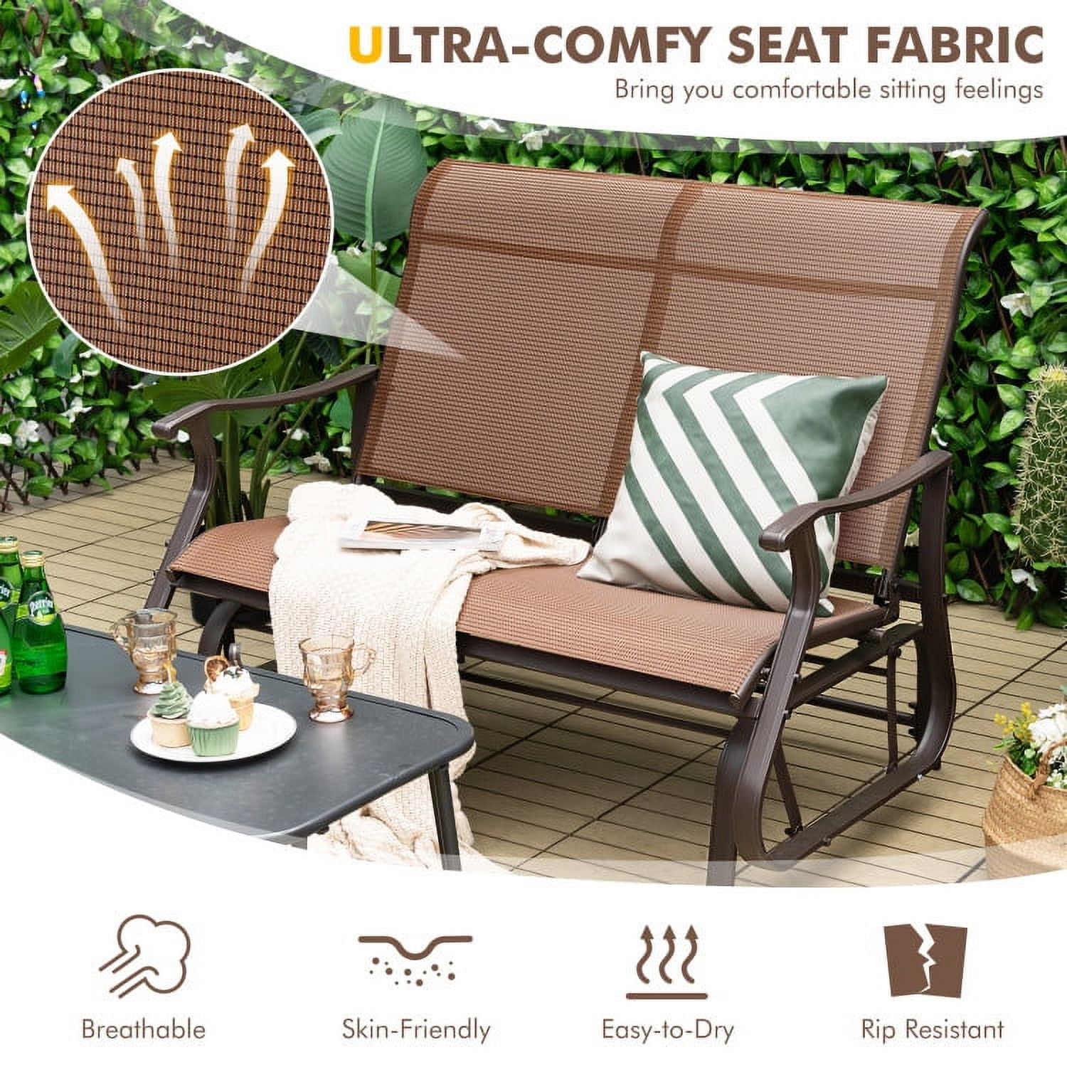 Aimee Lii Double Chair Outdoor, Patio Glider Bench, Porch, Backyard, Sturdy, Brown Aimee Lii Double Chair Outdoor, Patio Glider Bench, Porch, Backyard, Sturdy, Brown