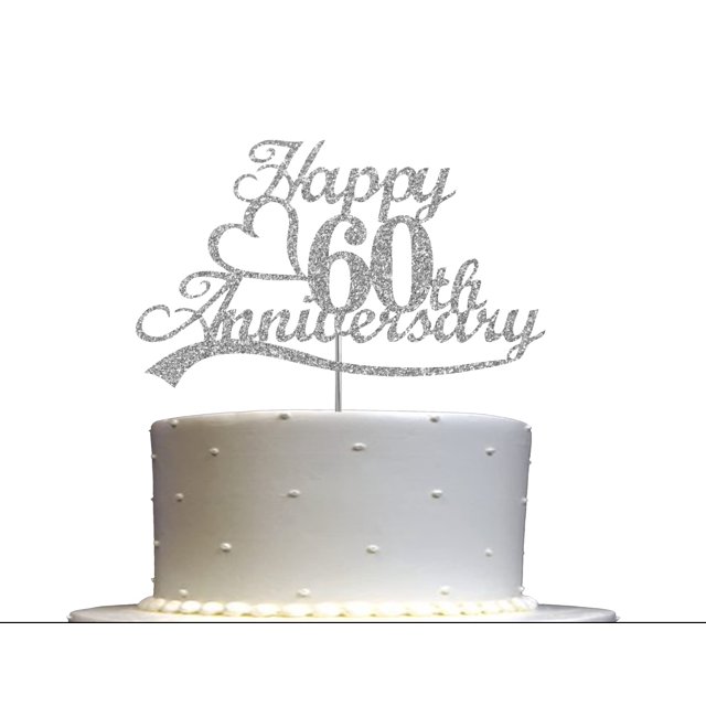 Cake Topper RokAPary 60.º Aniversario con Brillo Plateado