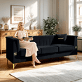 thumbnail image 3 of Newest 82.67" Black Velvet Chesterfield Sofa - Mid-Century Modern 3-Seater Couch with Flared Arms for Primary Living Space​, 3 of 26