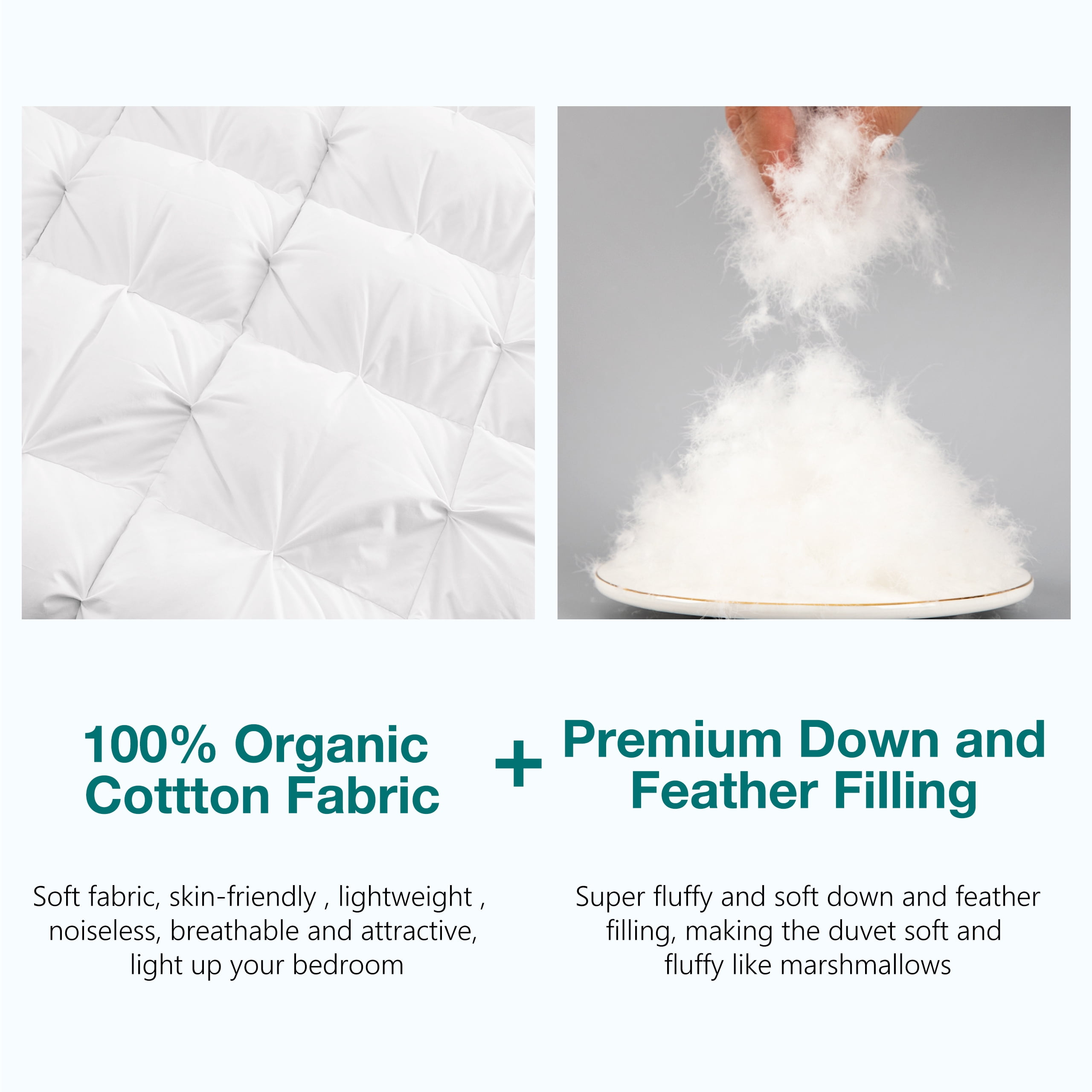 Pinch Pleat Goose Down Comforter All Season-Ultra Soft and Cozy Noiseless Duvet Insert with Egyptian Cotton Cover, Fluffy Warm Comforter
