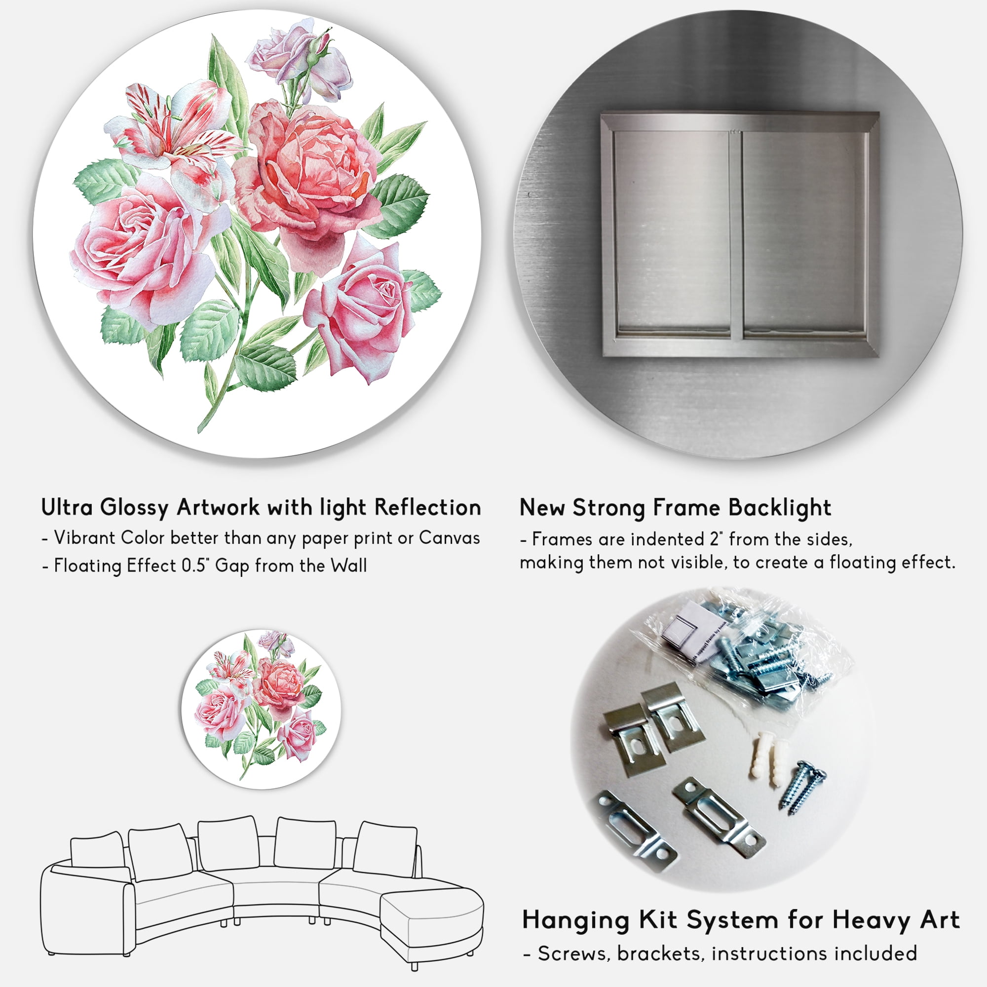 Designart 'Spring Flowers Alstroemeria Pink Roses' Traditional Circle Metal Wall Art 23x23 - Disc of 23