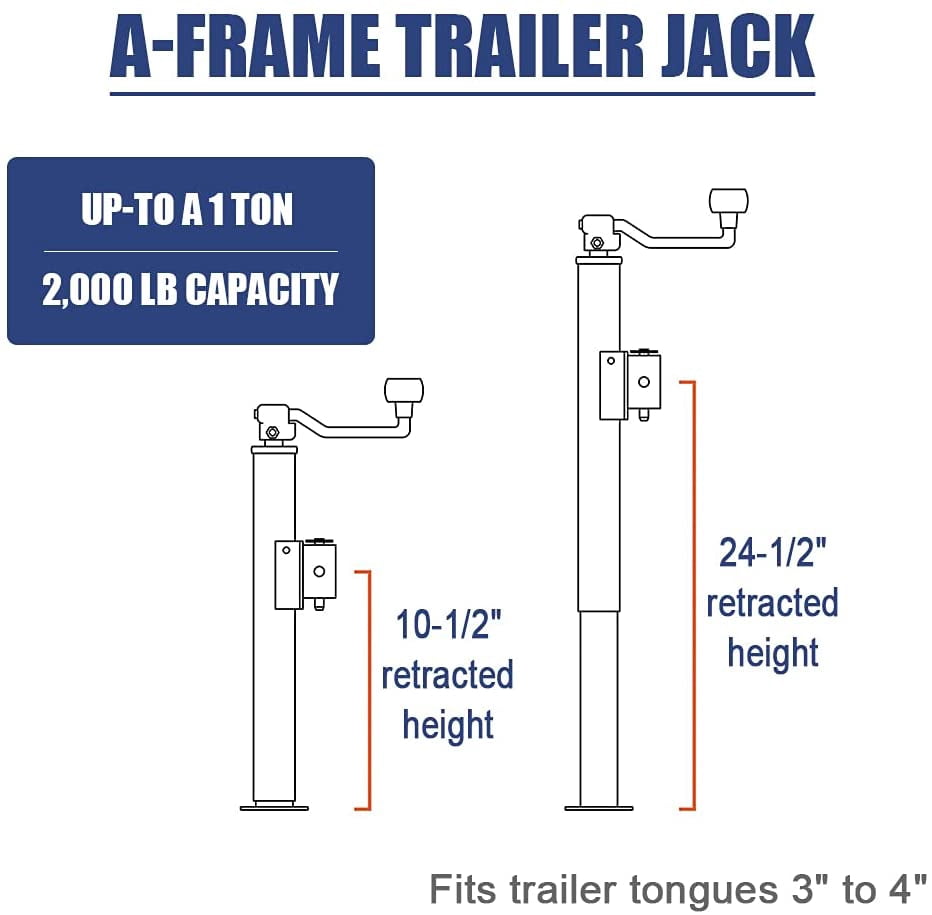 HPDAVV A- Frame Trailer Jack - 2000 lbs (1 Ton) Capacity - 14 Inches Vertical Travel for A-Frame Travel, Cargo and Utility Trailers