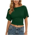 thumbnail image 3 of ClodeEU Women's Batwing Sleeve Crop Top, Ruched Waist Short Sleeve T-Shirt, Casual Summer Tee Army Green,Women's Plus L, 3 of 8