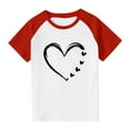 thumbnail image 4 of Red Girls Raglan Short Sleeve T-Shirt - Heart Print Soft Stretch Polyester, Machine Washable Casual Play/School Top (4-14 Years),Size 13 T, 4 of 8