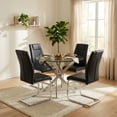 thumbnail image 6 of Atumcto 5-Piece Round Glass Dining Table Set for 4, 35.5" Modern Kitchen Table Set with 4 Chairs, Tempered Glass Top, Silver Metal Legs, 6 of 10