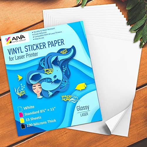 Printable Vinyl Sticker Paper for Laser Printer - Glossy White - 15 Self-Adhesive  Sheets - Waterproof Decal Paper - Standard Letter Size 8.5"x11" -  Walmart.com