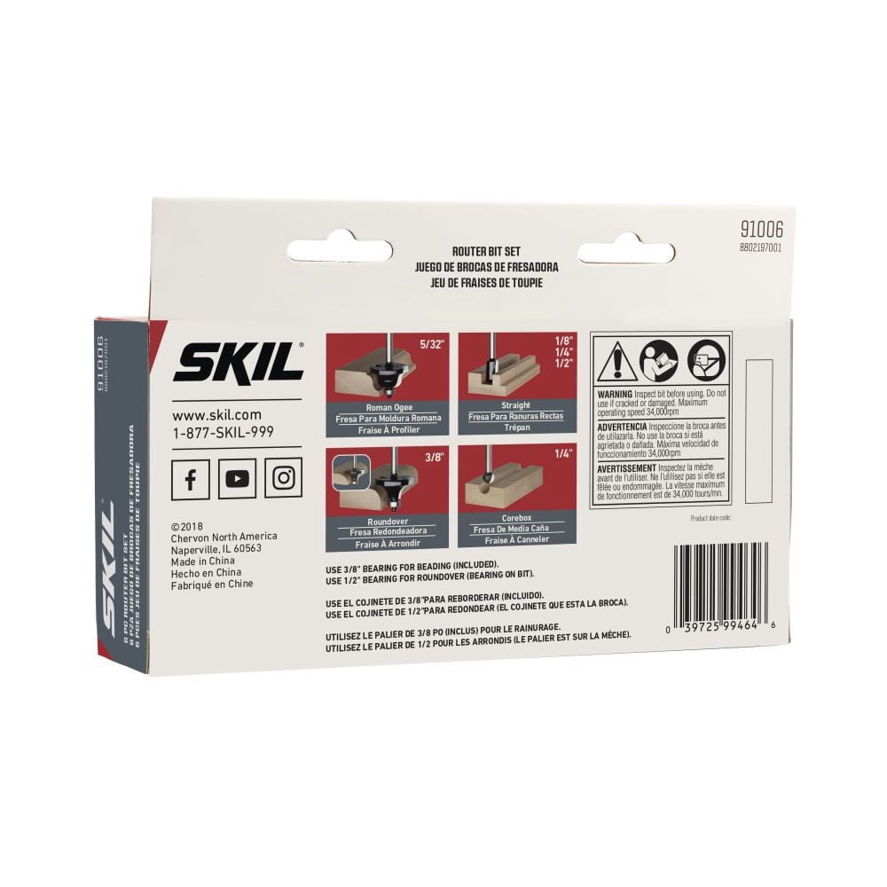 Skil Router Bit 6 Piece Set With Instructions