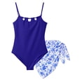 thumbnail image 3 of Girls One Piece Swimsuits Royal Blue Strappy Hollow Out One-Piece with Floral Mesh Skirt Girls Bathing Suits Blue 5-6 Years, 3 of 7
