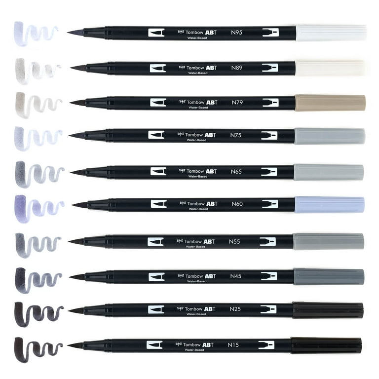 Tombow 56171 Dual Brush Pen Art Markers, Grayscale, 10-Pack. Blendable,  Brush and Fine Tip Markers