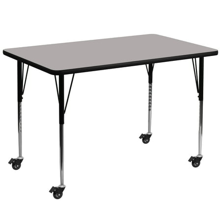 UPC: 0847254080859 | Flash Furniture Wren Mobile 36 W x 72 L Rectangular Grey HP Laminate Activity Table – Standard Height Adjustable Legs