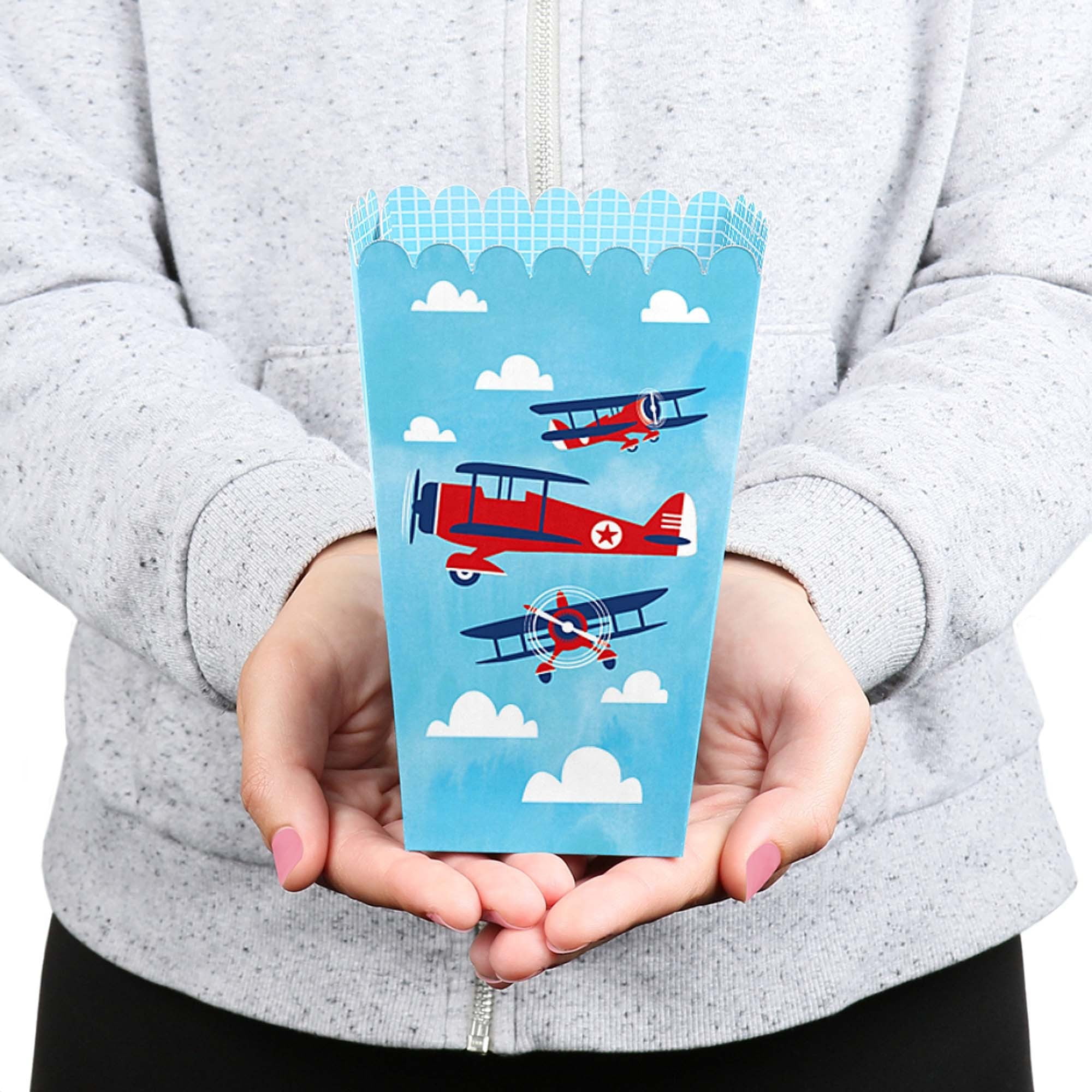 Airplane Favor Snack Boxes for Travel Adventure themed Kids birthday party  supplies, pilot up up and away parties, cloud themes. Set of 12 Reversible