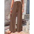 thumbnail image 6 of Women'S Wide Leg Lounge Pants High Waisted Adjustable Tie Knot Loose Trousers Coffee Color L, 6 of 10