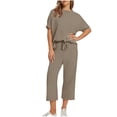 thumbnail image 2 of Feancey Women's 2 Piece Lounge Set Fashion Travel Outfits Dressy Trendy Vacation Tracksuit Summer Casual Wide Leg Capris Sets with Pockets Khaki XL, 2 of 5