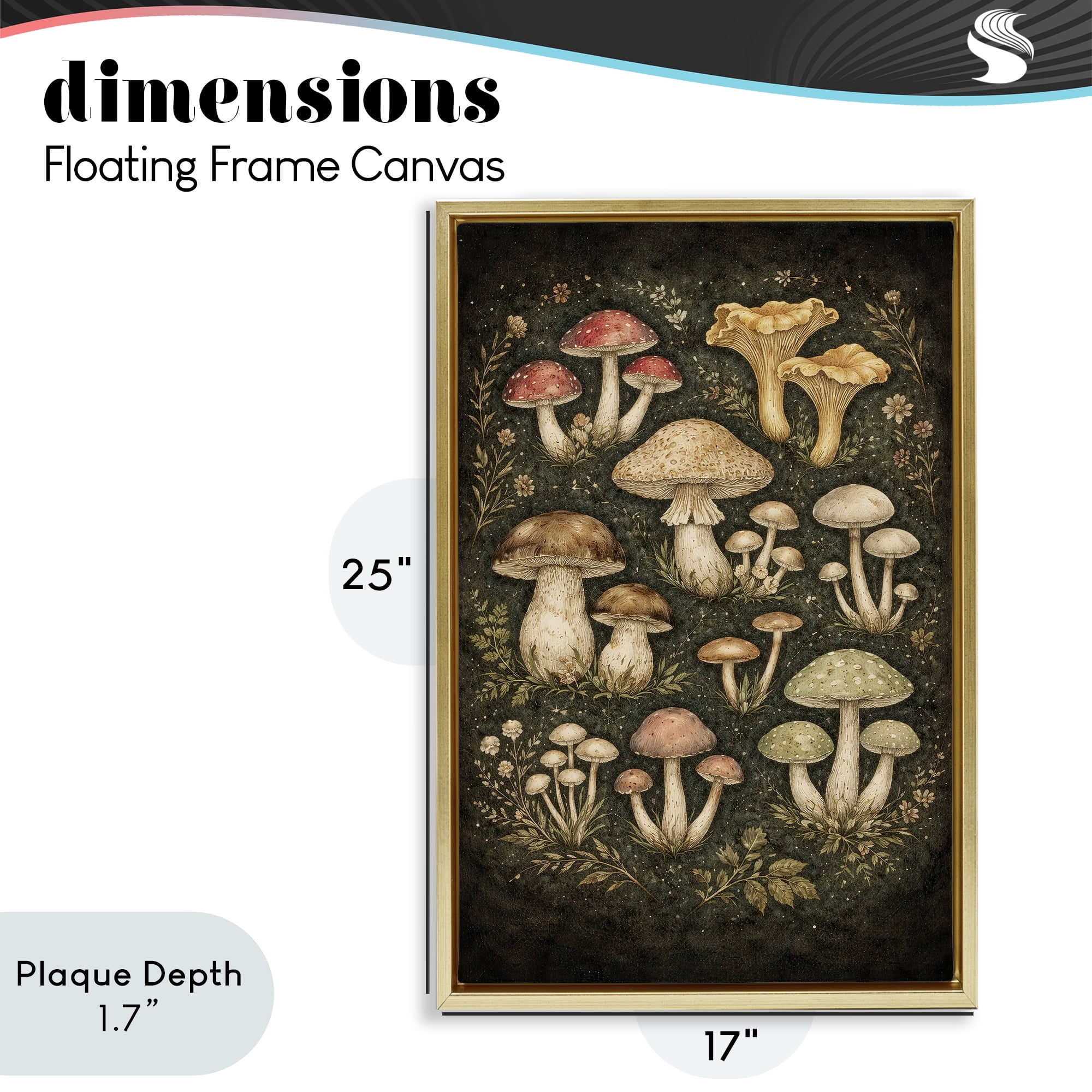 Stupell Industries Organic Sprouting Mushrooms Gold Framed Floater Canvas Wall Art, design by Tom Crehan