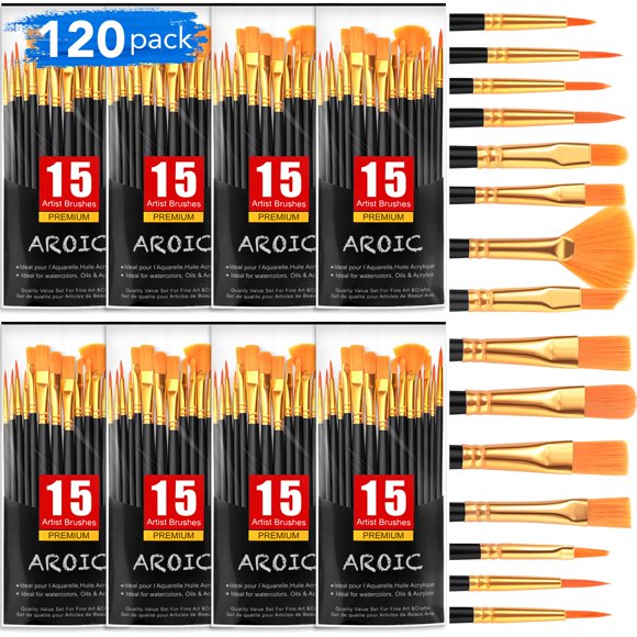 AROIC Ensemble de Pinceaux en Acrylique, 8 Pcs/120 Pcs Pinceaux en Nylon pour Cheveux, Pinceau Visage Aquarelle Rock, Artiste C