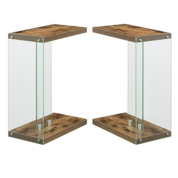 Home Square C End Table in Nutmeg Wood Finish and Clear Glass - Set of 2