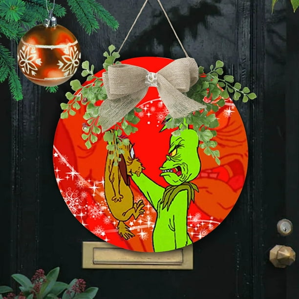 Letrero de bienvenida Kagetolytai árbol de Navidad de Grinch guirnalda de madera verde