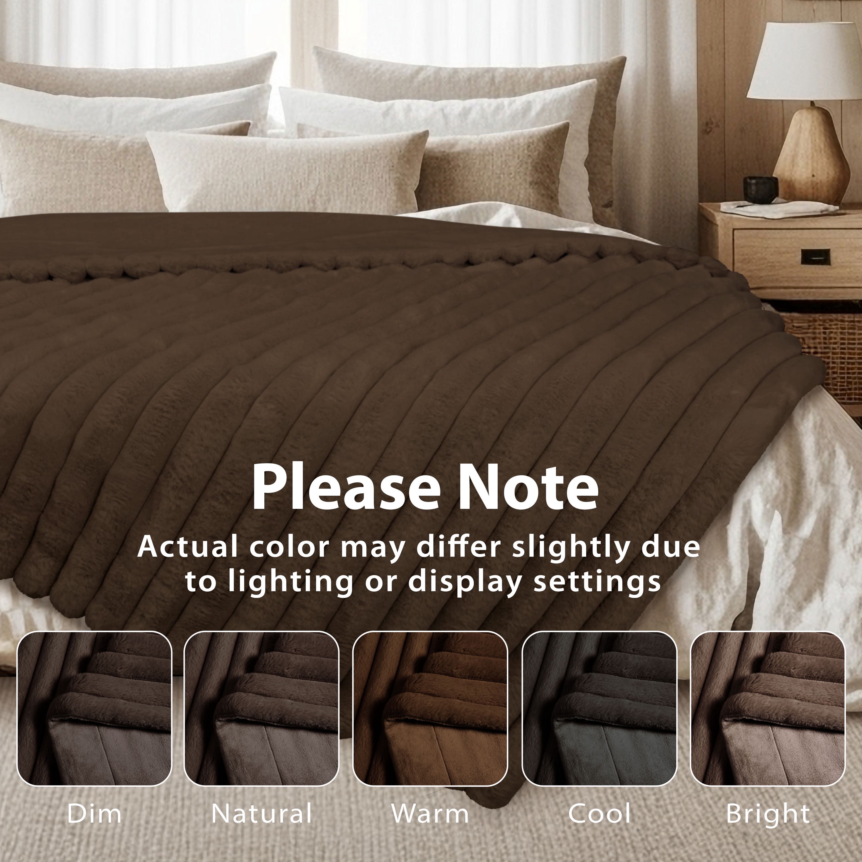 Regal Living Luxury Reversible Textured Stripe Faux Fur & Velvet Throw, Cocoa Brown, 50" x 70"