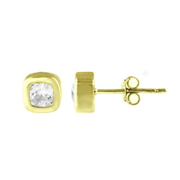 GOLD PLATED OVER STERLING SILVER CZ BEZEL SET T SQUARE SHAPE STUD EARRINGS