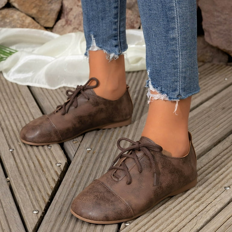 Lovzfmll Women's Barefoot Dress Shoes Oxfords Shoes Vintage Loafer Classic Flat Shoes Comfort Walking Shoes for Casual Travel Brown 7.5