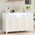 thumbnail image 2 of Bingirl Rattan Sideboard Buffet Cabinet with 2 Drawers Storage, 4 Doors Boho Cabinet with Power Outlet and LED Lights, Wood Sideboard Buffet for Living Room, 2 of 9