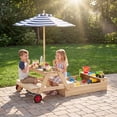 thumbnail image 4 of Gymax 3-in-1 Wooden Sandbox w/Foldable Umbrella Convertible Picnic Table Benches, 4 of 10