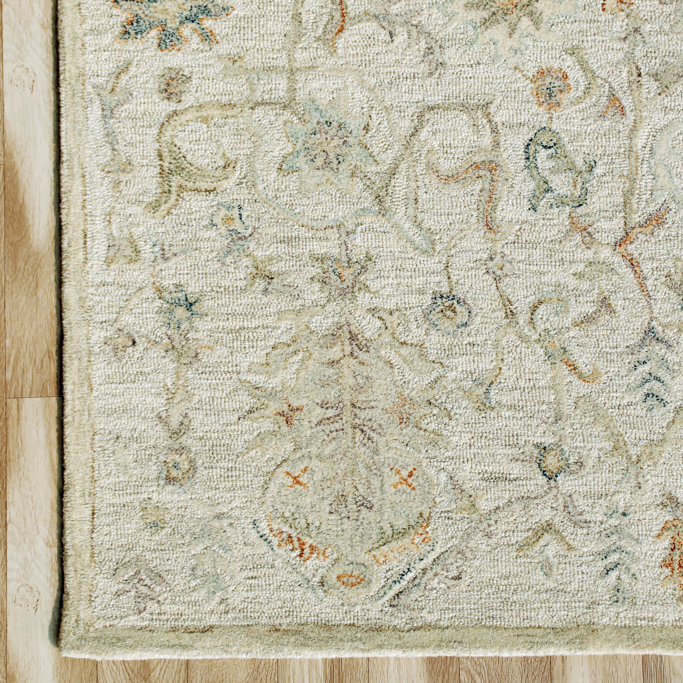 Laddha Home Designs 5' x 7.75' Hand Tufted Abstract Floral Area Throw Rug - Cream and Blue