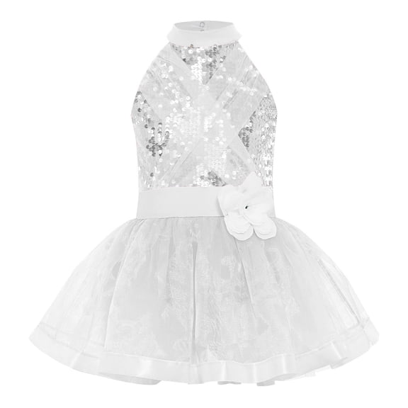 vastwit Kids Girls Sequins Ballet Dance Dress Jazz Latin Ballroom Dancewear Ballerina Sleeveless Tutu Skirt Leotards White 16