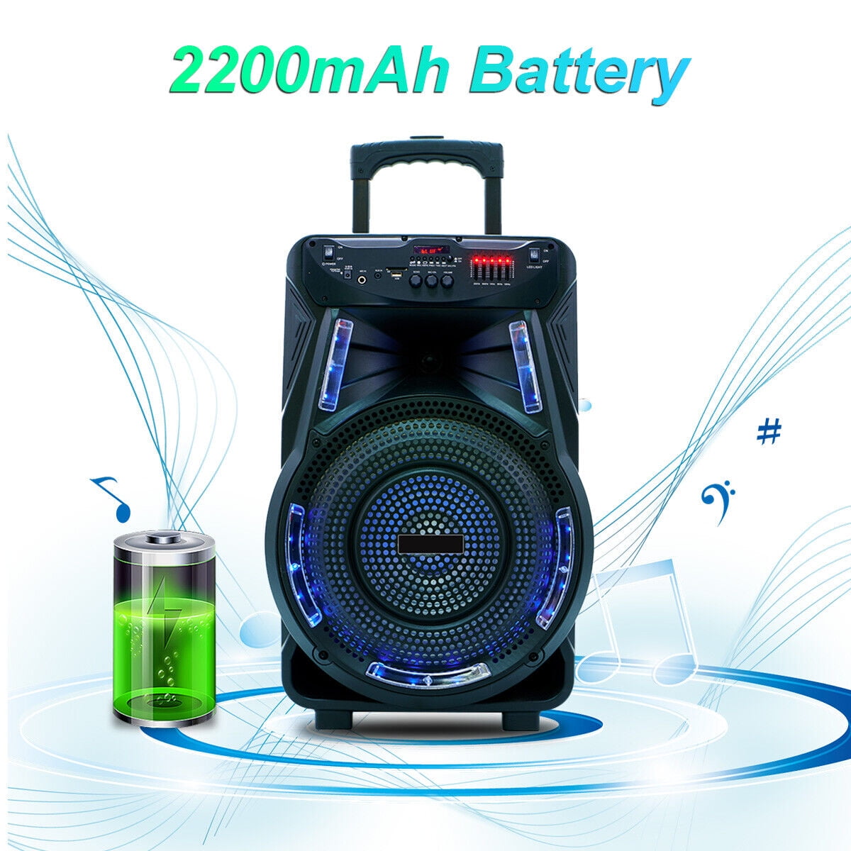 2700W 15" Portable Party Bluetooth Speaker with Tripod Stand Woofer Heavy Bass Horn Tweeter PA Party Sound System LED Mic AUX USB FM SD Trolley Wireless Speaker