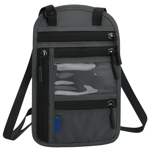 RFID Blocking Travel Document Organizer Bag Secure Passport Holder with Crossbody Strap for Storage