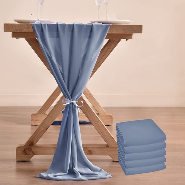 5pcs Chiffon Table Runner Bulk 29x120 Inches Rustic Wedding Table Runner for Bridal Shower Wedding Party,5 Pieces,Dusty Blue