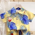 thumbnail image 5 of KPOPLK Toddler Baby Boy Summer Outfit Clothes Short Sleeve Cute Print Button Up Shirt Top Shorts 2Pcs Set(7-8 Years,Yellow), 5 of 7