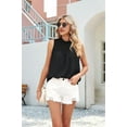 thumbnail image 4 of Womens Ruffle Neck Tank Tops Shirred Frill Dot Sleeveless Blouse Shirts Black XL, 4 of 8