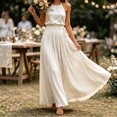 thumbnail image 5 of Zynoxe Womens Maxi Skirts Casual Ruched Elastic Drawstring High Waist Boho Skirts Versatile Elegant Dating Breathable Travel Boho Skirts White M, 5 of 7