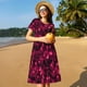 thumbnail image 4 of Balery Burgundy Tie Dye Vestidos sueltos de manga corta para mujer, vestidos de verano 2025, vestidos casuales de corte A con vuelo., 4 of 6