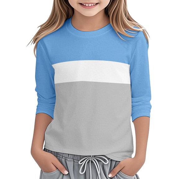 REDARER Girls Long Sleeve Round Neck Color Block Tee Soft Comfortable Casual Top for Toddler Kids Stylish Everyday Wear,Kids Clothing,Size:7-8 Years