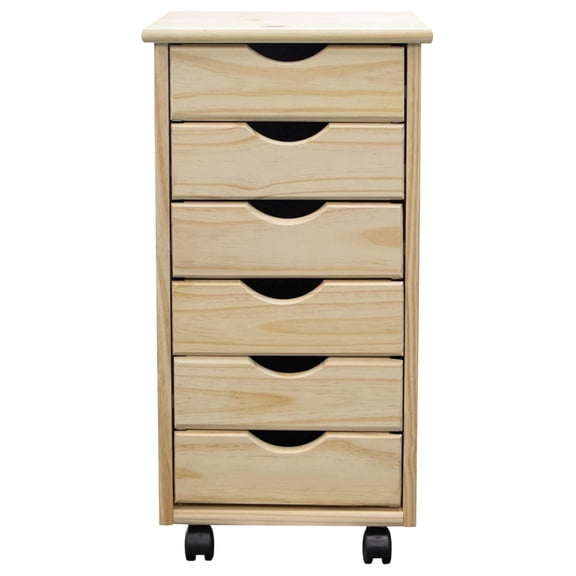 Solid Pine Wood 6 Drawer Cart with Wheels, Natural Wood Rolling Organizer, Craft Storage Cart, Home Office & Art Supplies, 15.4"x13.4"x25.4"
