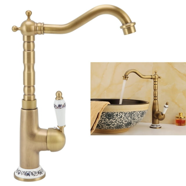 Antique Kitchen Faucet Gold All Copper European Antique Hot Cold Mixed 360 Rotating Kitchen Bathroom Sink Faucet