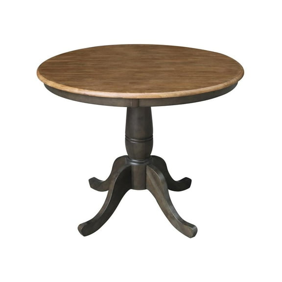 30" Round Top Solid Wood Pedestal Table in Hickory/Washed Coal - Dining Height