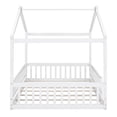 thumbnail image 6 of Full Size House Bed Frame with Fence for Kids, Wooden Floor Bed with Doorless Design, Decorative Canopy Bed Top, for Teens, Girls, Boys, White, 6 of 9