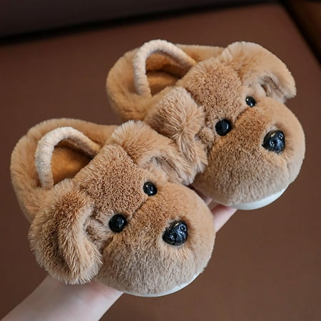 

YTIANH Dog slippers Funny House Slippers Toddler Girls Boys Winter Indoor Outdoor Fuzzy Warm Shoes (Khaki 18-24 Months)