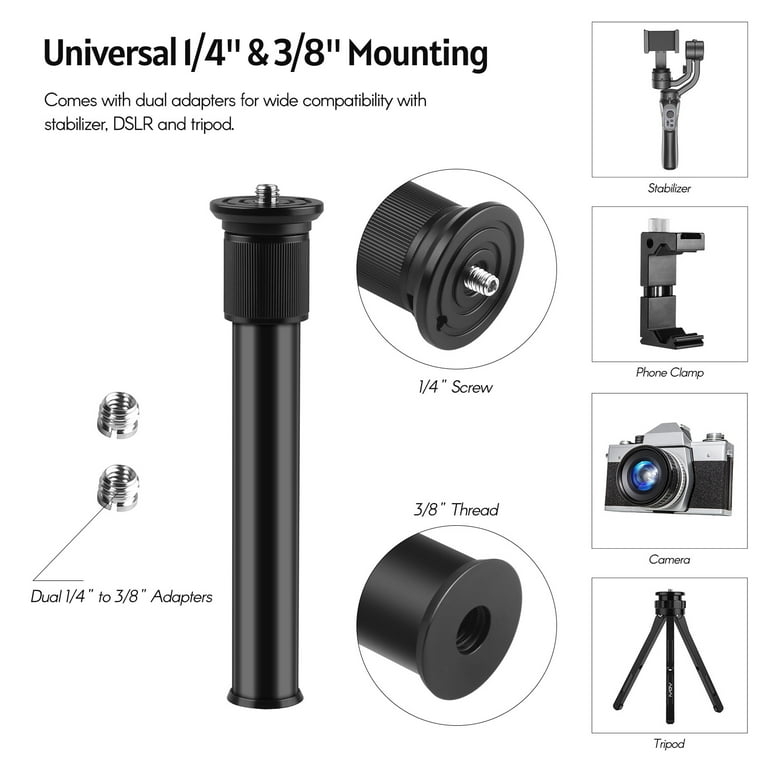 Extendable Aluminum Alloy Extension Pole Rod 19-31cm Universal 1/4-inch  3/8-inch Interface with 2pcs 1/4 to 3/8 Adapter Screws for DSLR SLR Camera 