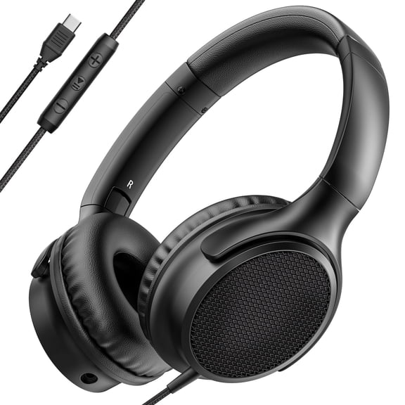 Over-Ear Headphones Wired, USB C Wired Headphones with Microphone, Volume Control, HD Stereo Sound, Foldable Type C Headset for Relaxing, Gaming, Travel