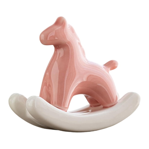 Figura de caballo mecedor de cerámica, figura de animal, coleccionable, regalo, decorativa, Rosa