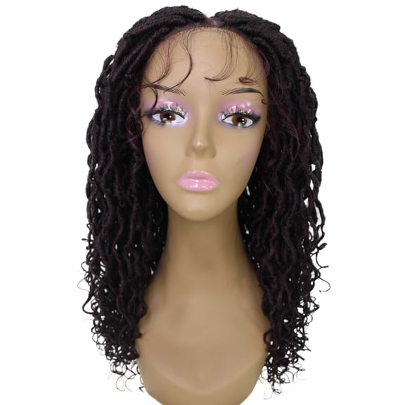 LUXLUXE Diamond Curly Locs 23 in Long 4X4 Hand Tied Lace Braid Braided Wig, Beauty Heat Resistant Fiber, Deep Red and Black Blend Color