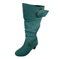 thumbnail image 4 of Pandaie Women's Slouchy Knee High Boots Extra Wide Calf Winter Fall Tall Boots Buckles Block Mid Heel Riding Outdoor Shoes with Side Zipper Green 6, 4 of 5