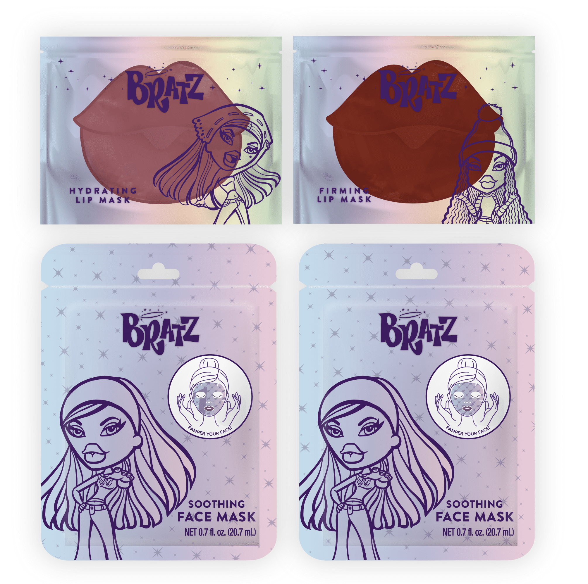 MASK POWDER パラベンフリー 4個セット Bratz 4pc Mask Set, 2 Lip Masks-Firming and Hydrating, 2 Soothing